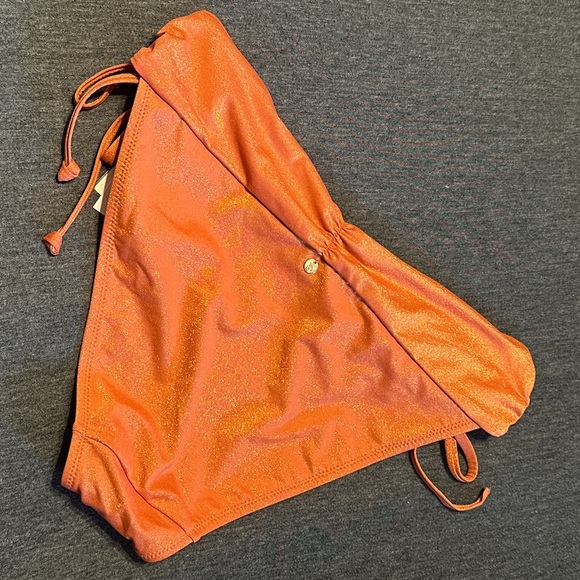 Victoria's Secret Shimmering Bikini Bottom, Orange w Gold Metallic, Sz L - Picture 3 of 7